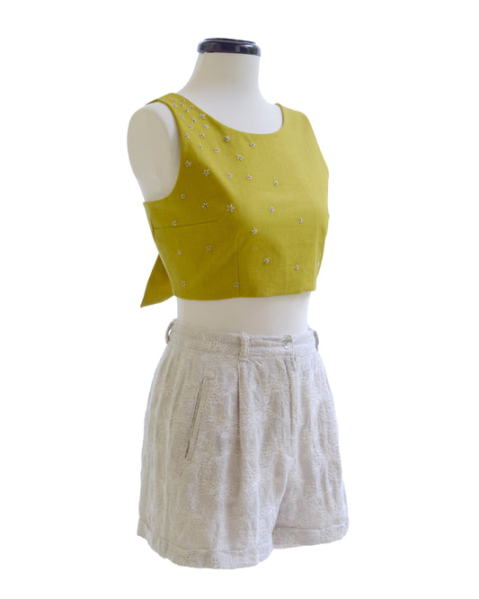 Daisy Top- Hand embroided with glass beads