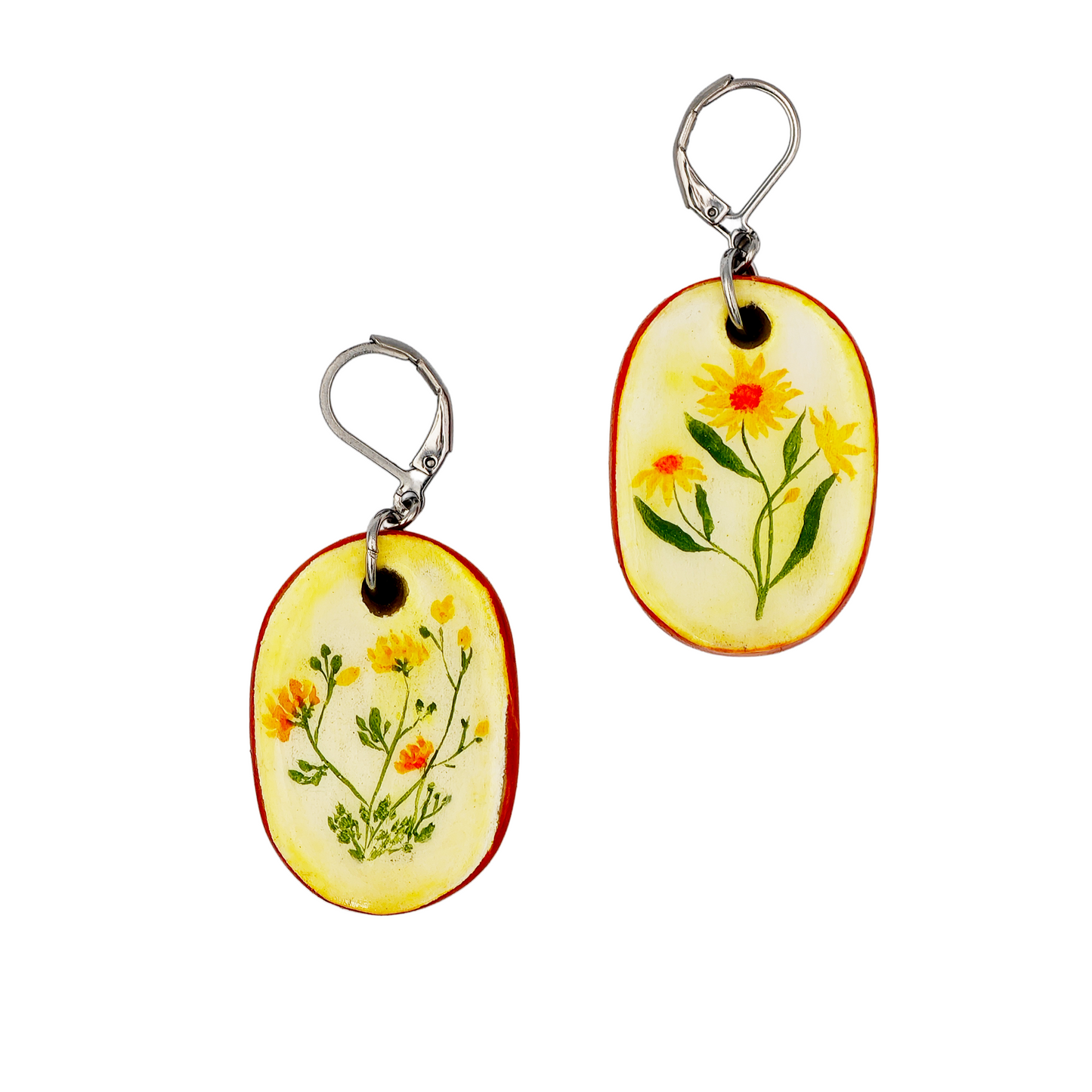 Handmade air-dry clay earrings: Yelow flowers