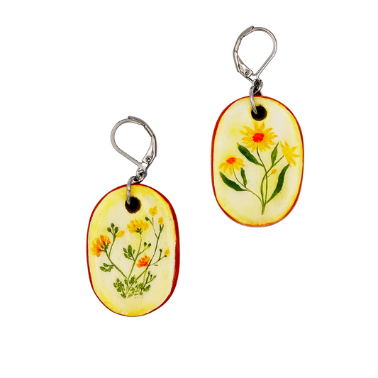 Handmade air-dry clay earrings: Yelow flowers