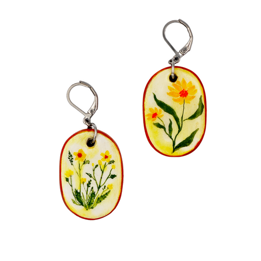 Handmade air-dry clay earrings: Yelow flowers